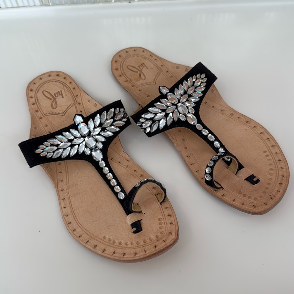 Pair of JOY Indian Suede and Swarovski Crystal Sandals Size 39